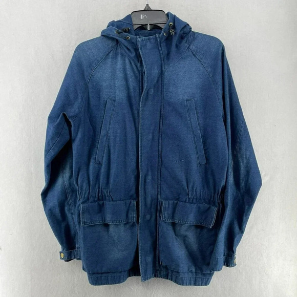 Zara Denim Jacket Men's Sz S Blue Denimwear Hooded Buckle Pockets Elastic Hem - Picture 1 of 11